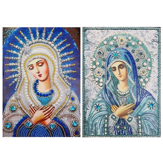 2-Pack Mother Mary 5D DIY Diamond Painting Kits Partial Drill Rhinestone Gem Pearl Embroidery Art Cross Stitch for Wall Decor 12x16 inch Fun Gift