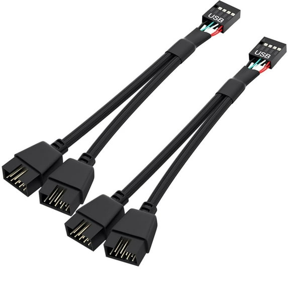 2 Pack Motherboard 9 Pin USB 2.0 to Dual 9 Pin Extension Splitter, Motherboard USB Splitter 9 Pin Header Cable, USB2.0 Header Splitter for Internal Computer Motherboard (Braided Black)