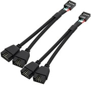 2 Pack Motherboard 9 Pin USB 2.0 to Dual 9 Pin Extension Splitter, Motherboard USB Splitter 9 Pin Header Cable, USB2.0 Header Splitter for Internal Computer Motherboard Braided Black