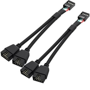 2 Pack Motherboard 9 Pin USB 2.0 to Dual 9 Pin Extension Splitter, Motherboard USB Splitter 9 Pin Header Cable, USB2.0 Header Splitter for Internal Computer Motherboard (Braided Black)