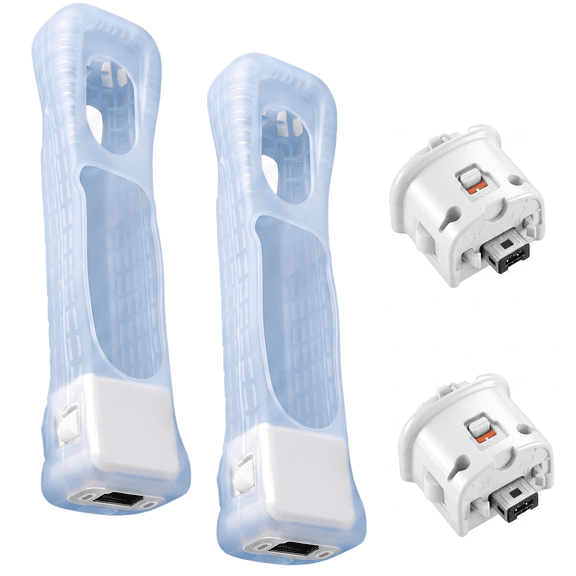 2 Pack Motion Plus Attachment with Silicone Case for Wii Remote, Wiimote Motion Plus Adapter Replacement with Silicone Cover Compatible with Nintendo Wii Controller (White)