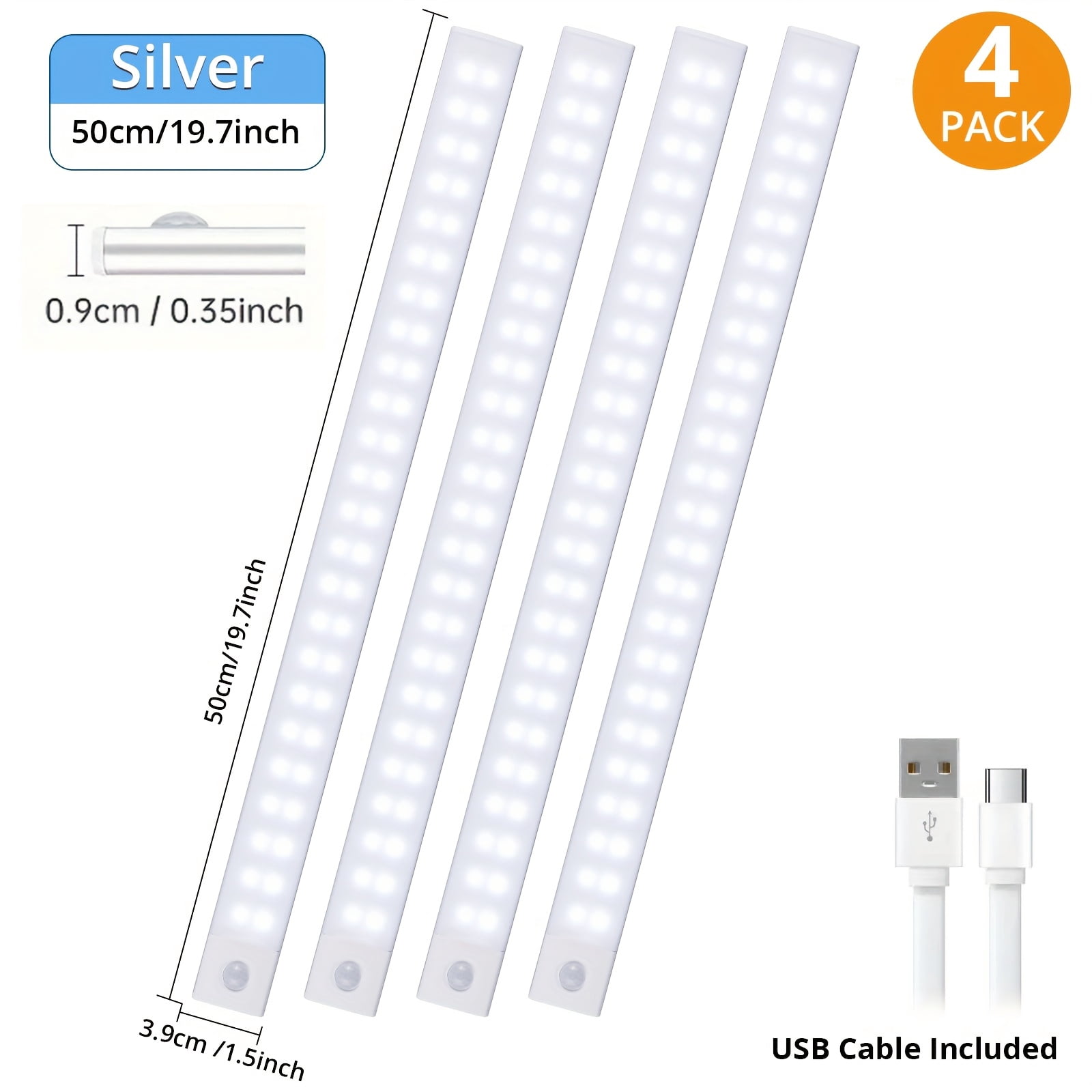 2-Pack Motion Sensor Under Cabinet Lights - USB Rechargeable, 3 Color ...