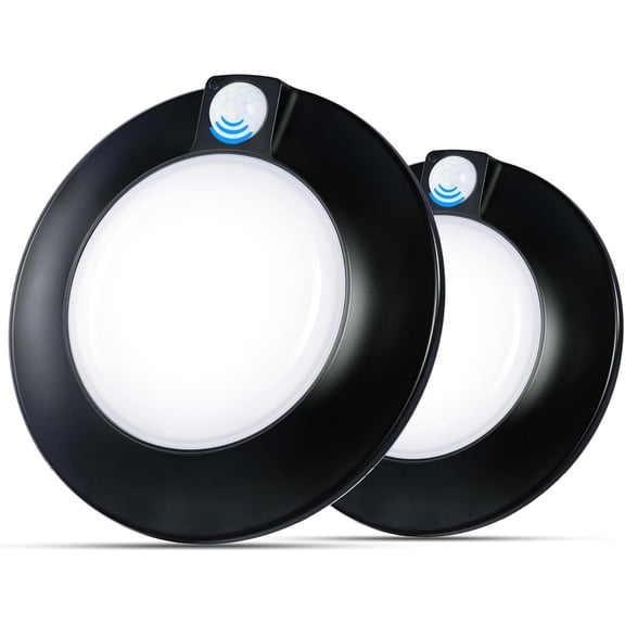 [2 Pack] Motion Sensor Ceiling Light Indoor,120V CRI90 10W 5000K Bright Day Light,6.5 inch LED Flush Mount Ceiling Lighting Fixture for Garage,Walk-in Closet,Attic,Pantry Wet Location,Black