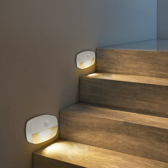 2 Pack Motion Sensor Night Lights with Battery Powered,Auto On/Off Light Sensor Light for Bedroom, Stairs, and Kitchen Walls,Warm White