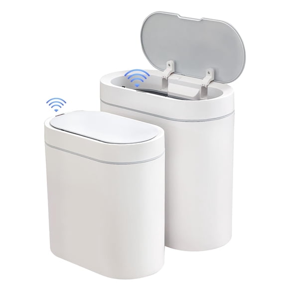2 Pack Motion Sensor Trash Can Set 2 Gallon and 2.5 Gallon Automatic Slim Plastic Garbage Bin with Lid