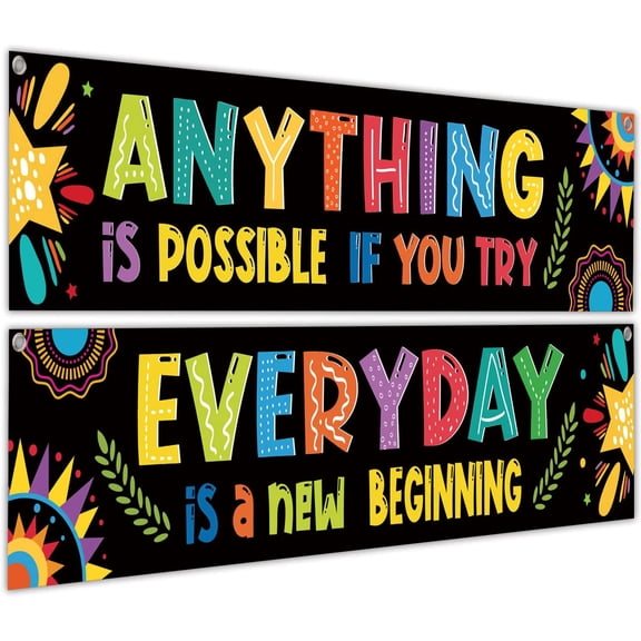 2 Pack Motivational Classroom Banner 13 x 61 In Inspirational Positive Banner Growth Mindset Poster Back to School Photo Booth Backdrop for Preschool Elementary Classroom Wall Decoration