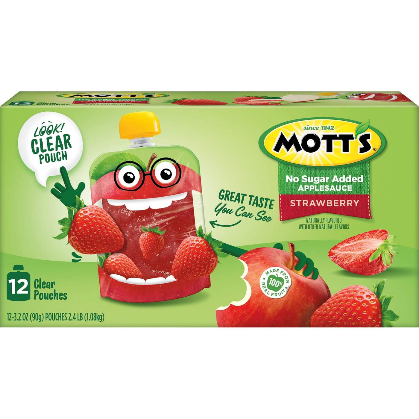 2 Pack Mott's No Sugar Added Strawberry Apple Sauce Pouches