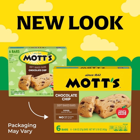 (2 Pack ) Mott's Soft Baked Bars, Chocolate Chip, Made with Applesauce, 6 Count, 5.76 oz