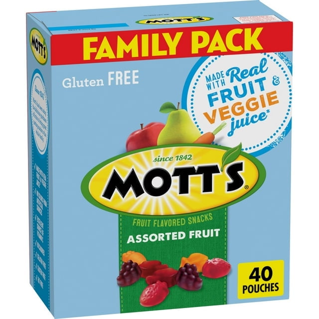 2 Pack Motto Fruit Flavored Snacks, Assorted Fruit, Gluten Free Snack, Family Pack, 40 Ct, 32 oz