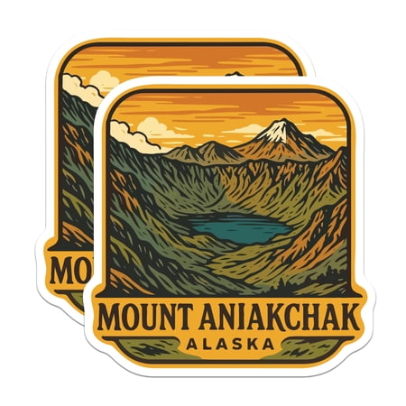 (2 Pack) Mount Aniakchak Alaska Magnets - National Monument Travel - Vintage Style Art - 5 Inches On Longest Side - Thick Durable Magnet - Made in USA - MAG19779