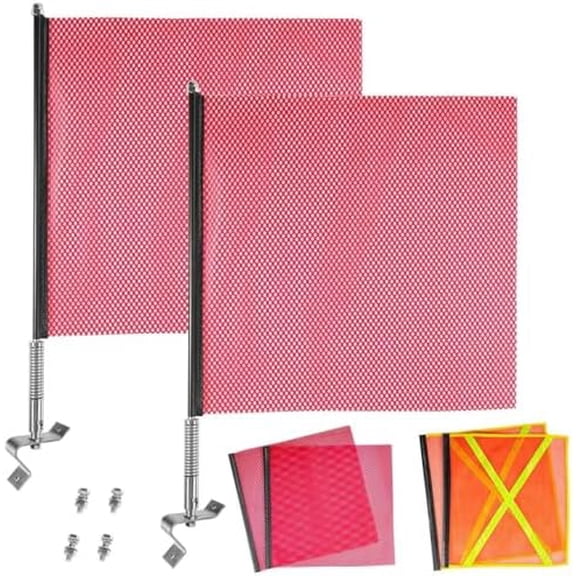 2 Pack Mount Warning Flag 18" x 18" Flag Pole for Truck, Oversize Load Flags, Safety Flags for Trucks, Warning & Safety Flag for Truck$$Safety & Emergency
