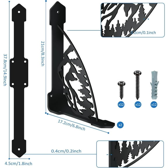 2 Pack Mountain Forests Shelf Brackets 300LB Heavy Duty Decorative Shelves Bracket Black Iron Corner Brackets for Bookshelf Mailbox Mantel Corbels Metal Brace for Kitchen 8.3x6.8in