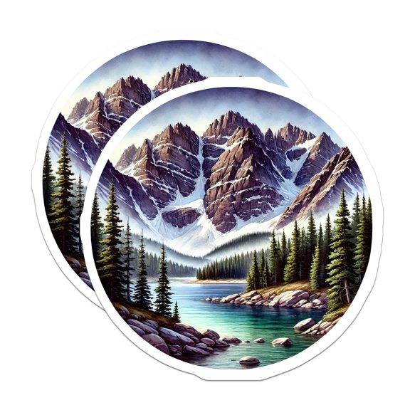 (2 Pack) Mountain Lake Magnets - Watercolor Nature Scene - Scenic Landscape Decor - 5" On Longest Side - Premium Magnet - for Cars, Refrigerators, Toolboxes, Lockers - Made in USA - MAG18122
