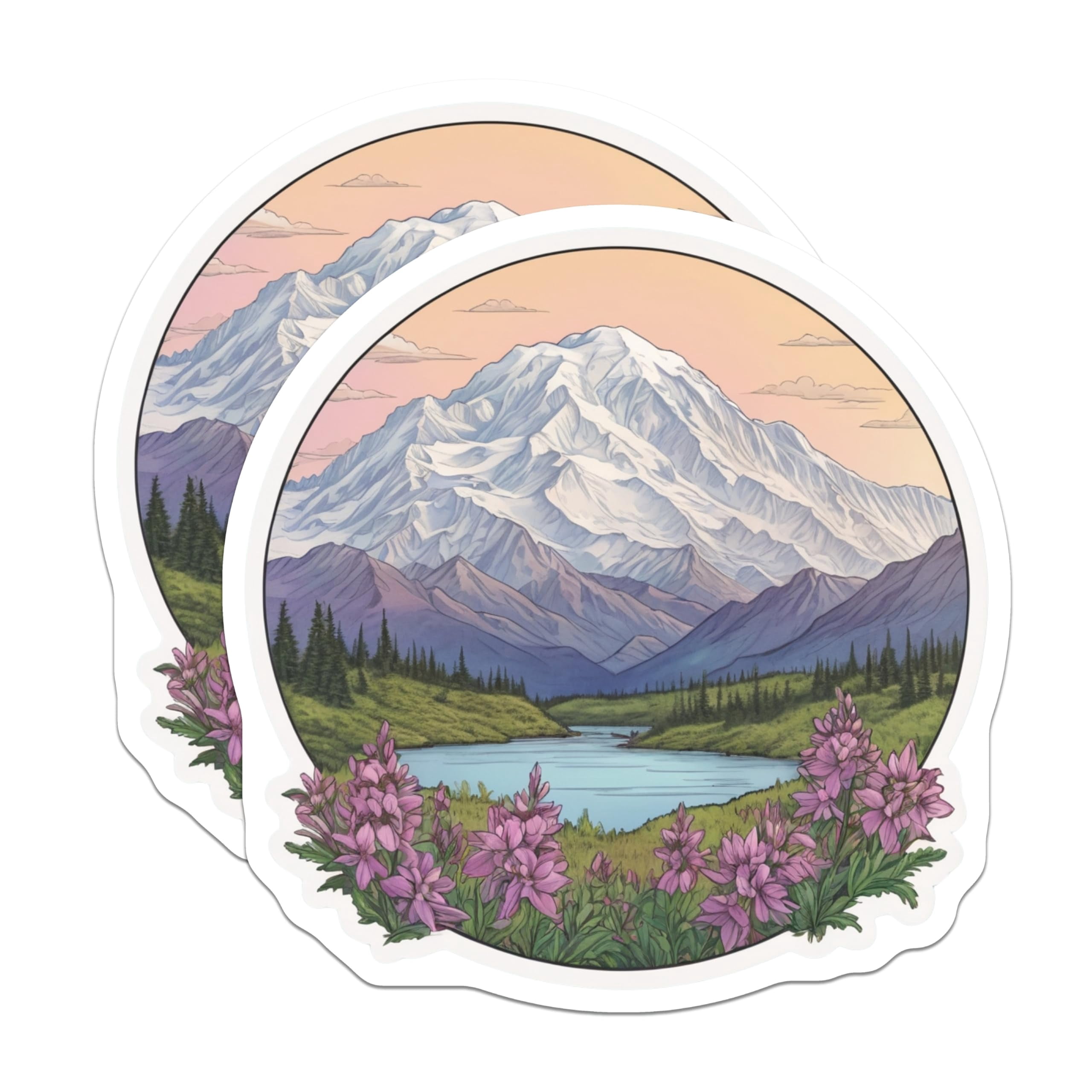 (2 Pack) Mountain Lake Stickers - Landscape Stickers - Nature Stickers ...