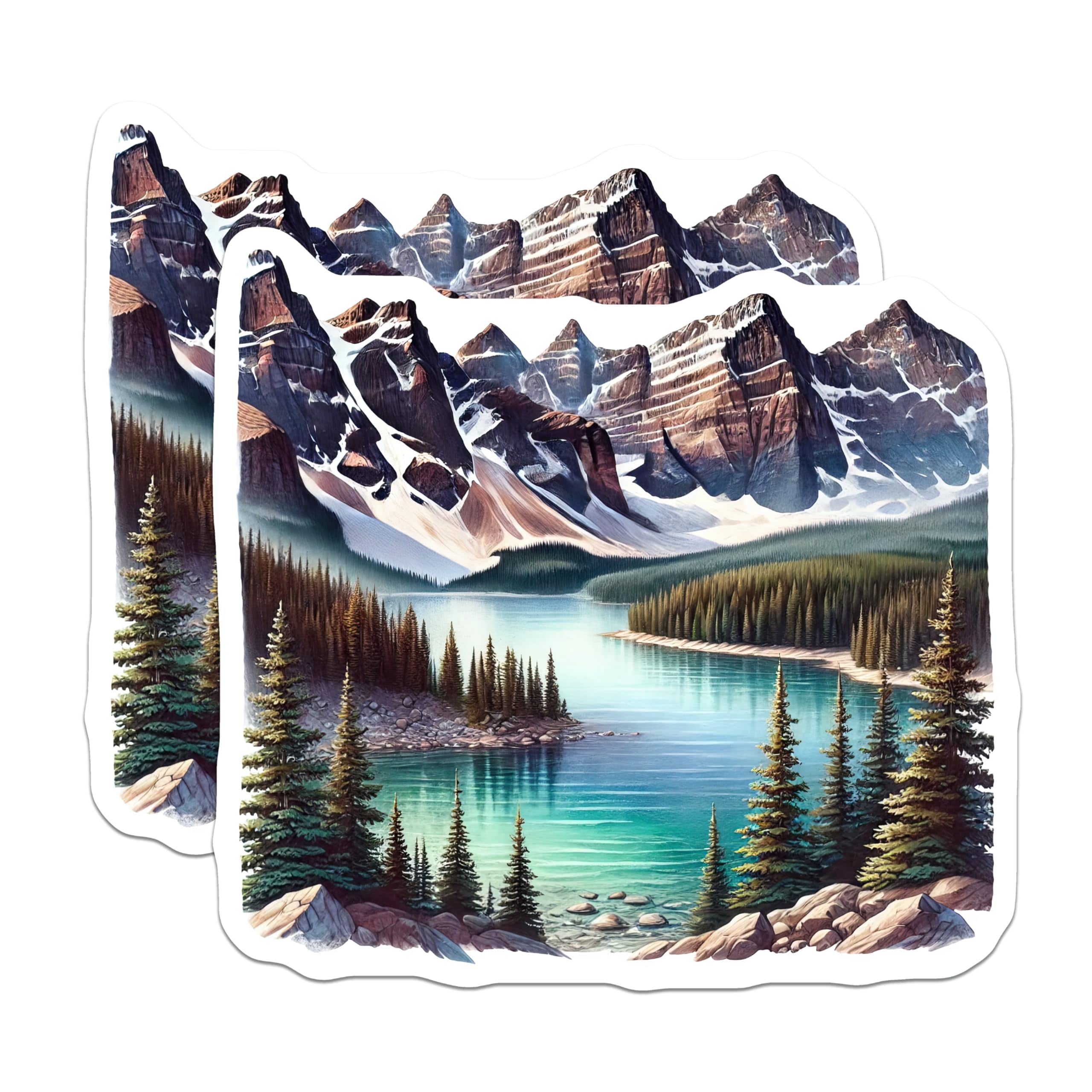 (2 Pack) Mountain Lake Stickers - Rocky Mountains Scenery - Nature ...