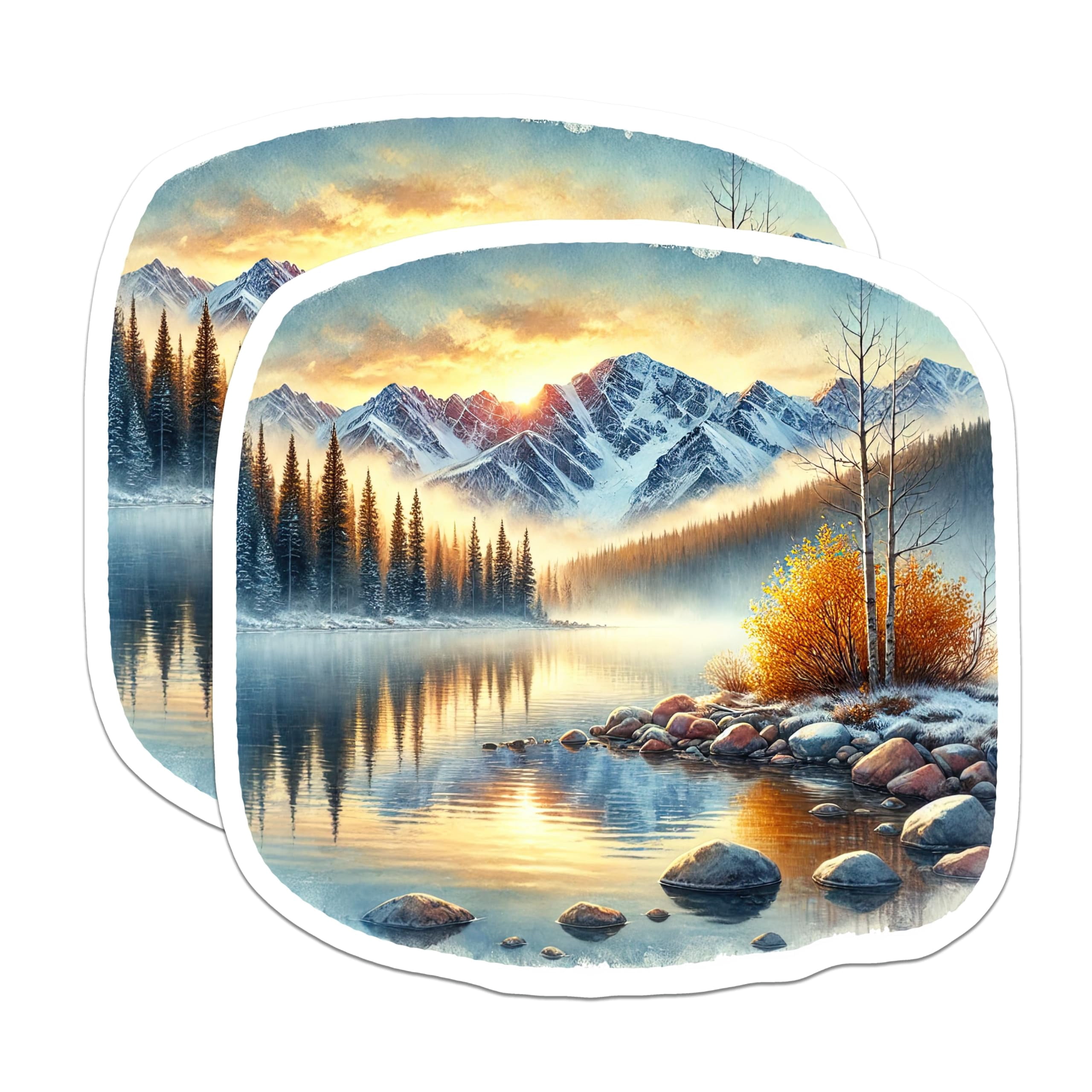 (2 Pack) Mountain Lake Stickers - Scenic Landscape - Nature Art Decals ...