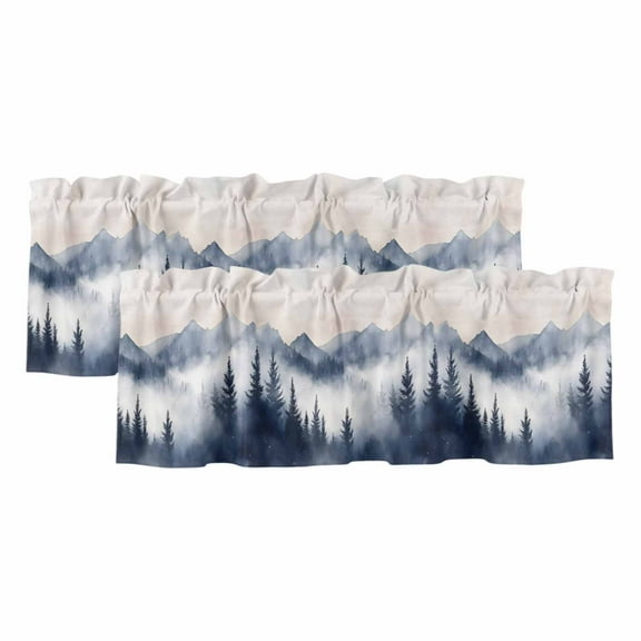 2 Pack Mountain Landscape Peak Valance for Window Forest Tree Silhouette Kitchen Valance Rod Pocket Short Curtain Topper Decorative Window Treatment for Living Room Bedroom 42"x12"