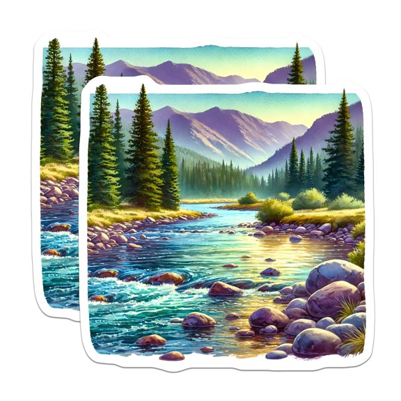 (2 Pack) Mountain River Magnets - Nature Landscape Decoration - Scenic View Home Decals - 5" On Longest Side - Premium Magnet - for Cars, Refrigerators, Toolboxes, Lockers - Made in USA - MAG17175