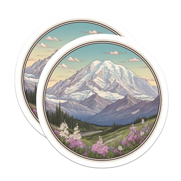 (2 Pack) Mountain Scene Magnets - Snowy Peak Art - Floral Valley Fridge Magnets - 5" On Longest Side - Premium Magnet - for Cars, Refrigerators, Toolboxes, Lockers - Made in USA - MAG17293