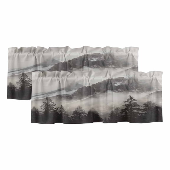 2 Pack Mountains Forest Valance for Window Nature Landscape Fog Cloud Kitchen Valance Rod Pocket Short Curtain Topper Decorative Window Treatment for Living Room Bedroom 54"x18"