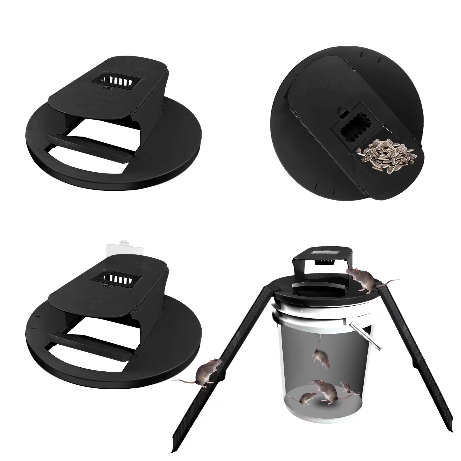 Auto Reset Barrel Cover Flip Mouse Catcher Trap Door Style, Slide Bucket Lid Mouse & Rat Trap