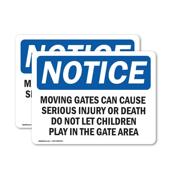 (2 Pack) Moving Gate Can Cause Serious Injury Or OSHA Notice Sign
