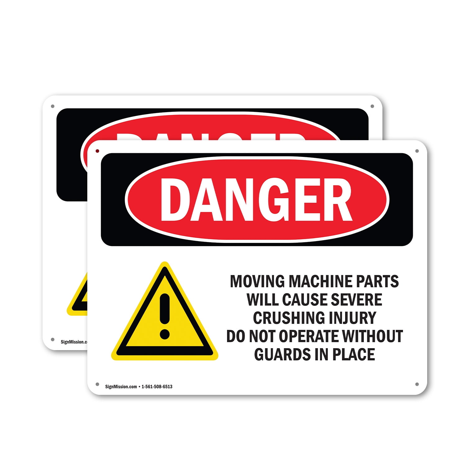 (2 Pack) Moving Machine Parts Will Cause Crushing OSHA Danger Sign 10 ...