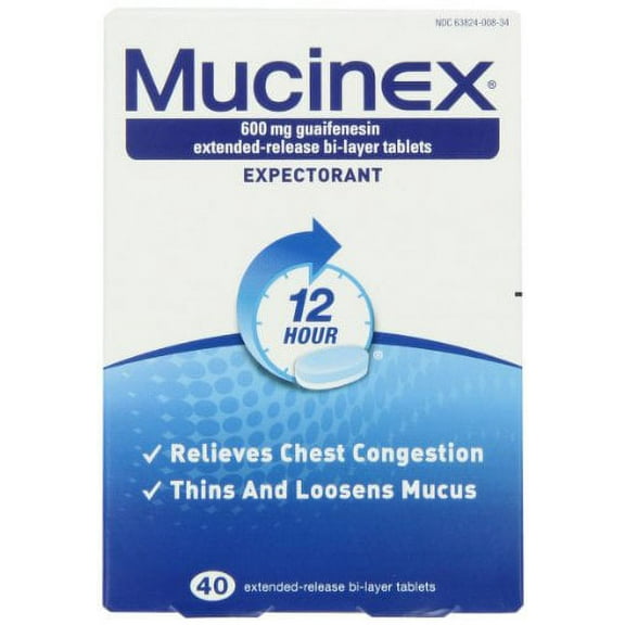 2 Pack - Mucinex 12-Hour Chest Congestion Expectorant Tablets, 40 Each