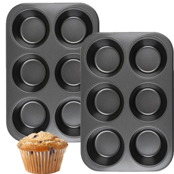 2 Pack Muffin Cake Pan Baking Tray,Bexikou Muffin Baking Pan for Baking,Carbon Steel Muffin Cupcake Tin for Muffins, Cupcakes, Non Stick Cheesecake Pans, Black