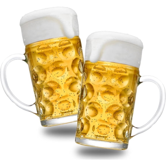2 Pack Mug for Freezer, 1.2 L /40 oz Glass Stein Mugs with Handle Large Heavy-Duty Cups Drinking Glassware Pub Drinking Mugs for Bar, , Beverages, Men, Clear