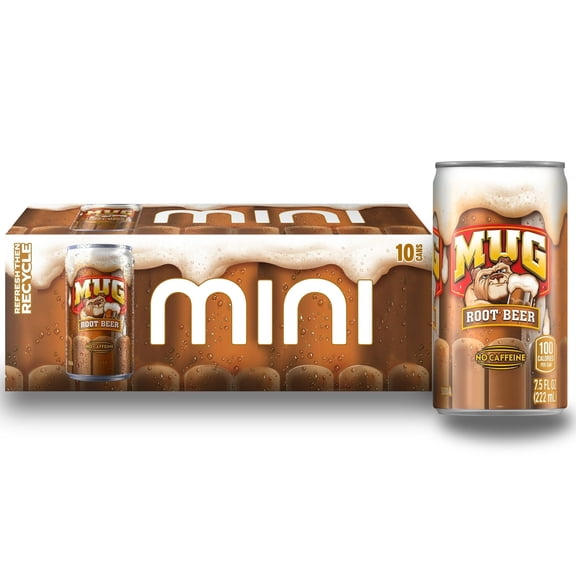 (2 Pack) Mug Soda Root Beer Soda Pop, 7.5 fl oz, 10 Pack Mini Cans