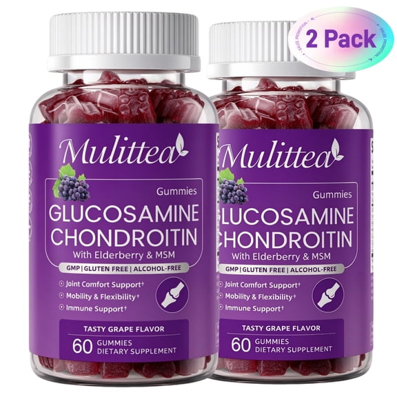 (2 Pack) Mulittea Glucosamine Chondroitin Gummies with MSM & Elderberry for Mobility & Flexibility, Joint Support, Dietary Supplement for Adults, 120 Gummies