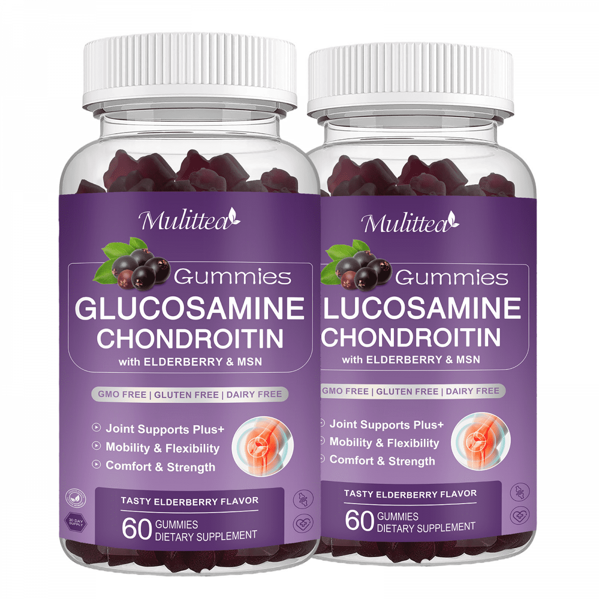 (2 Pack) Mulittea Glucosamine Chondroitin Gummies Extra Strength with