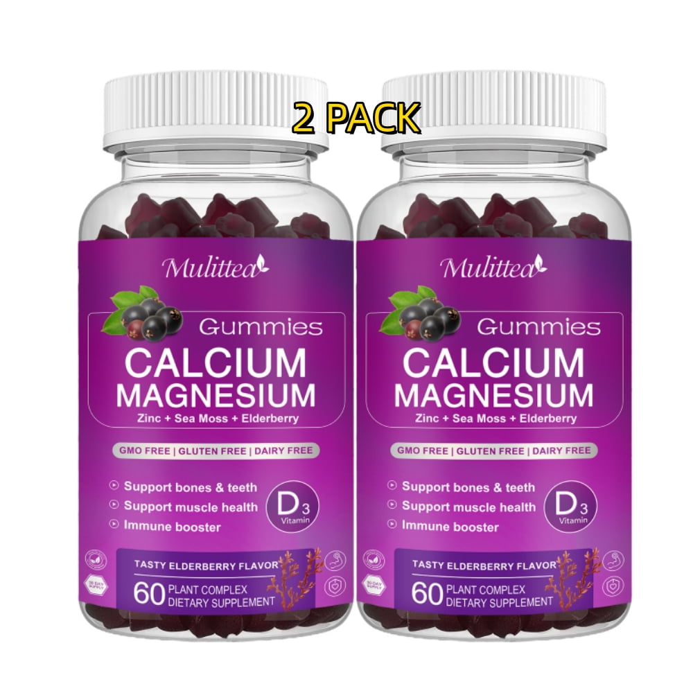 (2 Pack) Mulittea Magnesium Glycinate Gummies Plant Complex Calcium