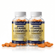 2 Pack Mulittea Super B-Complex Capsules, Full Spectrum Vitamin B Blend with B12 & Folate, Energy & Nervous System Support, 240 Count