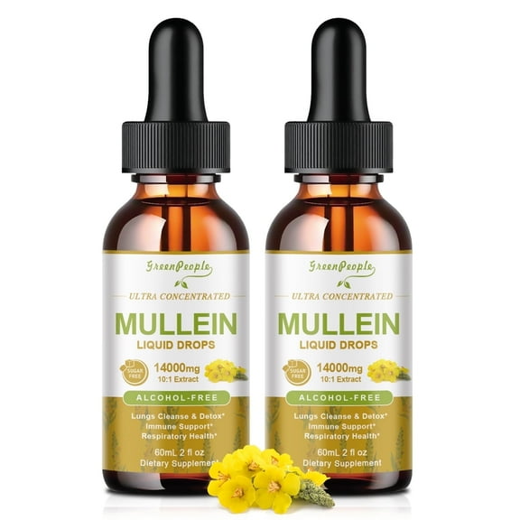 (2 Pack)Mullein Drops for Lungs - 1400MG Mullein Leaf Extract for Lungs Cleanse Support - Respiratory Supplement - 2FL Oz