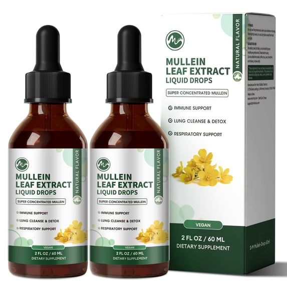 (2 Pack)Mullein Leaf Extract Drops, Mullein Leaf Extract Supplement for Immune Support,Detox & Respiratory Health Support, 2 Oz