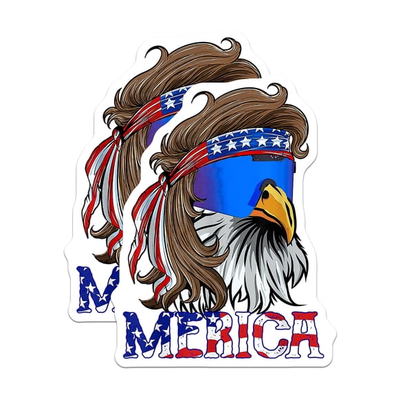 (2 Pack) Mullet Eagle Merica Stickers - Patriotic American Pride - Freedom USA Decal for Proud Citizens - 5" On Longest Side - Sticks to Smooth Flat Surfaces - Made in USA - BMCS28480