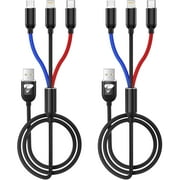2 Pack Multi Charging Cable, 3 in 1 Multi Phone Charger Cable Fast Charging Cord with USB C, Micro USB Cable Compatible with iPhone/iPad/Samsung/Android Phone, Black