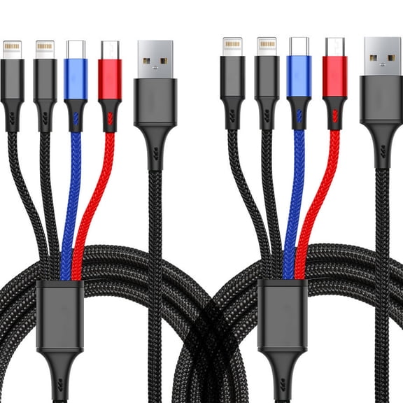 2 Pack Multi Charging Cable, 4 in 1 Multi Phone Charger Cable Fast Charging Cord with USB C, Micro USB Cable Compatible with iPhone/Samsung/Android Phone, Black