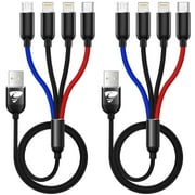 2 Pack Multi Charging Cable, 4 in 1 Multi Phone Charger Cable Fast Charging Cord with USB C, Micro USB Cable Compatible with iPhone/Samsung/Android Phone, Black