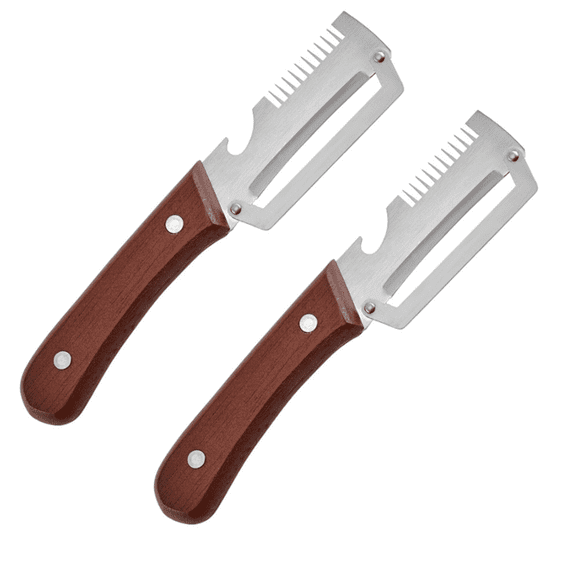 2-Pack Multi-Functional Peeler & Julienne Knife 7.48x1.57in/19x4cm  Stainless Steel Blade with Ergonomic Wood Handle, Non-Slip Grip for Potato, Carrot, Fruit & Vegetable (2-Piece Set)