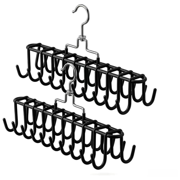 2-Pack Multi Hook Hanger, Space Saving Rotating Scarf & Belt Rack 2-Pack space saving rotating hanger with 20 hooks for scarves, belts & clothes.