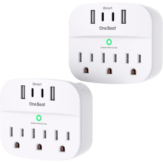 2 Pack Multi Plug Outlet Splitter with USB,Surge Protector Outlet Extender with 3 Wall Outlets 4 USB Wall Charger(2 USB C),490 J, ETL Listed,Small Outlet Adapter Plug Extender for Travel,WH
