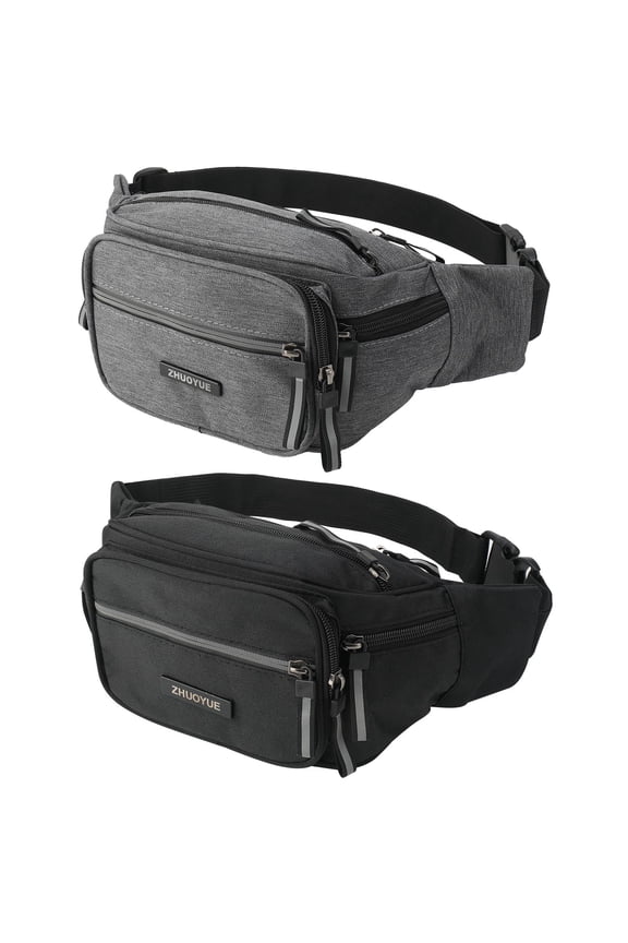 2 Pack Multi-Pockets Fanny Packs for Men Women, Crossbody Bag Waist Bag with 6-Zipper Pockets and Adjustable Straps, Water Repellent Bum Bag for Outdoors Sports Travel Hiking Running