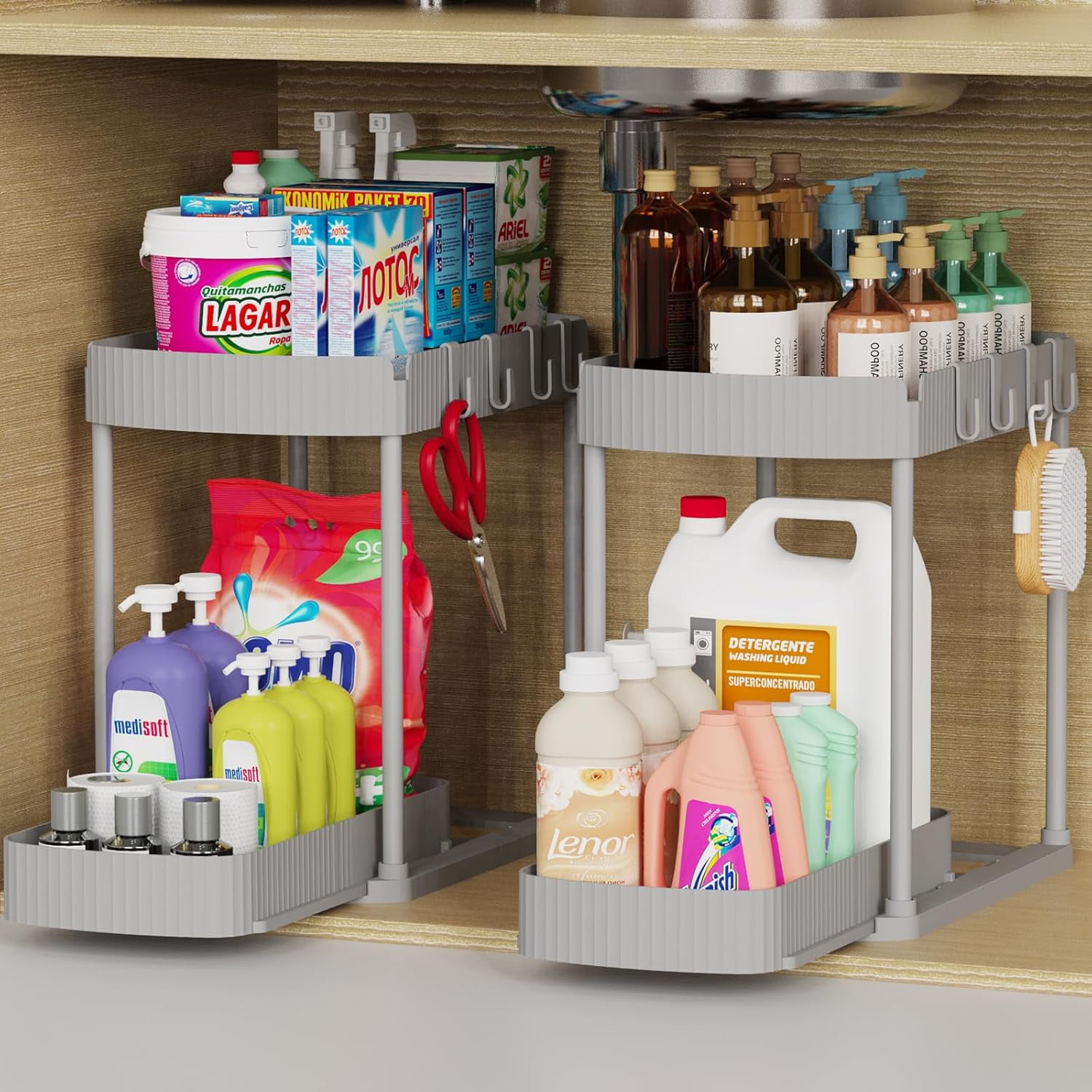 2 Pack Multi-Purpose Pull-Out Storage Organizers, Under Sink Organizers ...