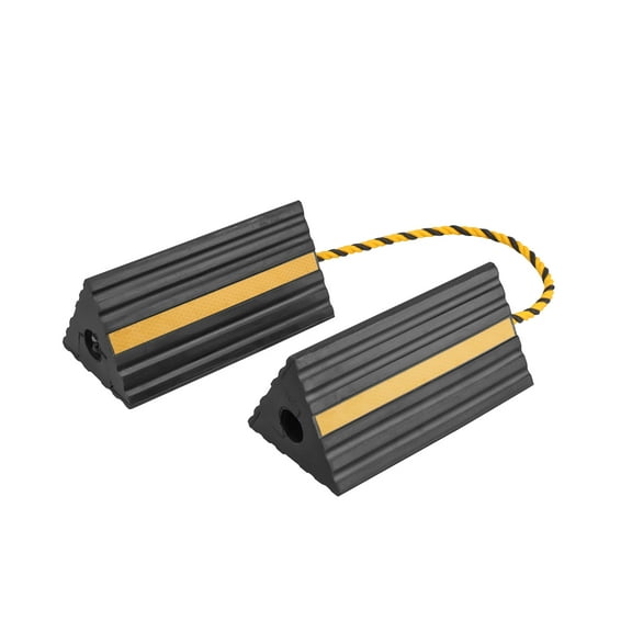 2 Pack Multi-Purpose Three Sided Heavy Duty Rubber Wheel Chocks with 3ft. Rope
