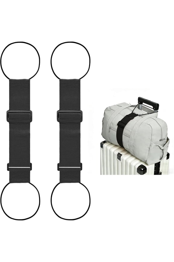 2 Pack Multi Use Adjustable Luggage Connector Straps for Suitcases, Flexible Elastic Fastening Bag Strap with Non- Buckle, Durable Webbing Travel Accessory for Carry On, Checked Bags & Daily Use