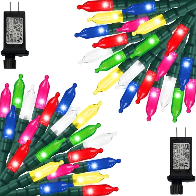 2 Pack Multicolor Christmas Mini Lights, 32.5FT 100 LED Clear Bulbs String Lights with 16 Light Modes, Fairy Lights Plug in for Outdoor Xmas Trees Garland Wreath Holiday Decorations