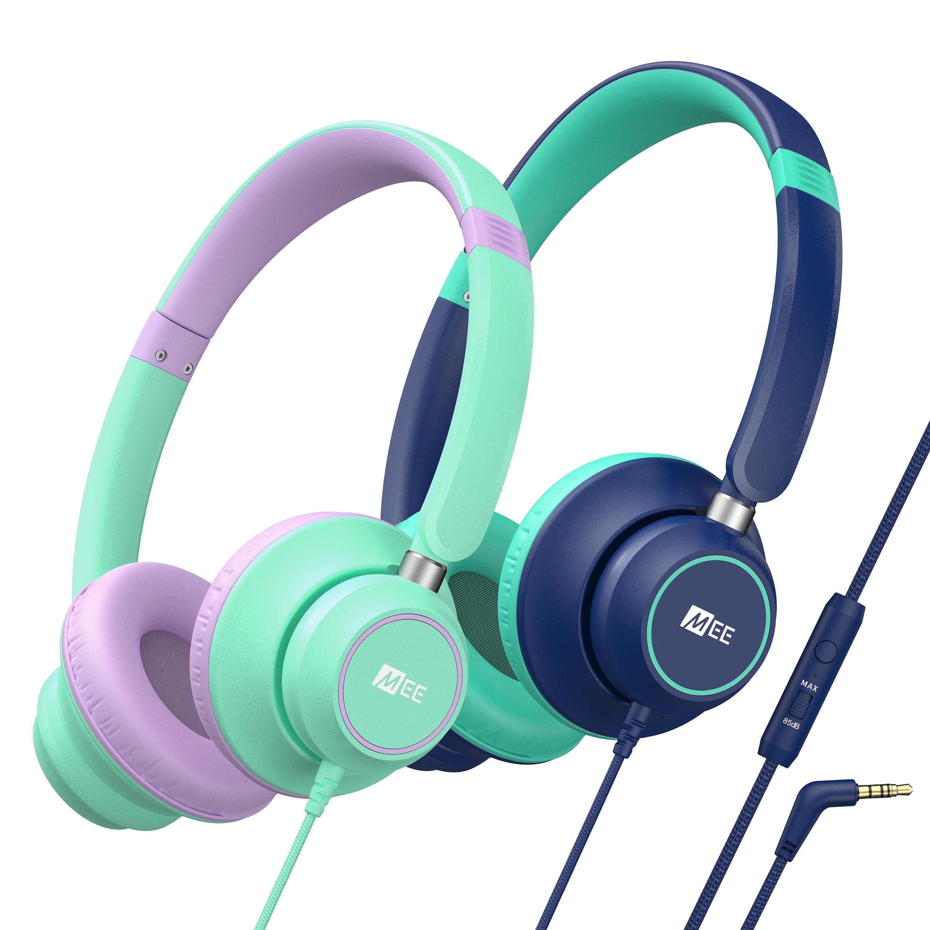 2 Pack Multicolor MEE audio KidJamz KJ45 Kids Headphones with 3.5mm Plug, Safe Listening for Boys and Girls/ Students / School / Library / Classroom with Volume Limiting and Inline Microphone